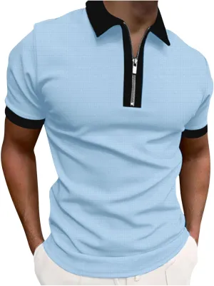 Mens Quarter Zip Short Sleeve Shirts Casual Colorblock Golf Shirt Slim Fit Waffle Moisture Wicking Collared T-Shirt 2025