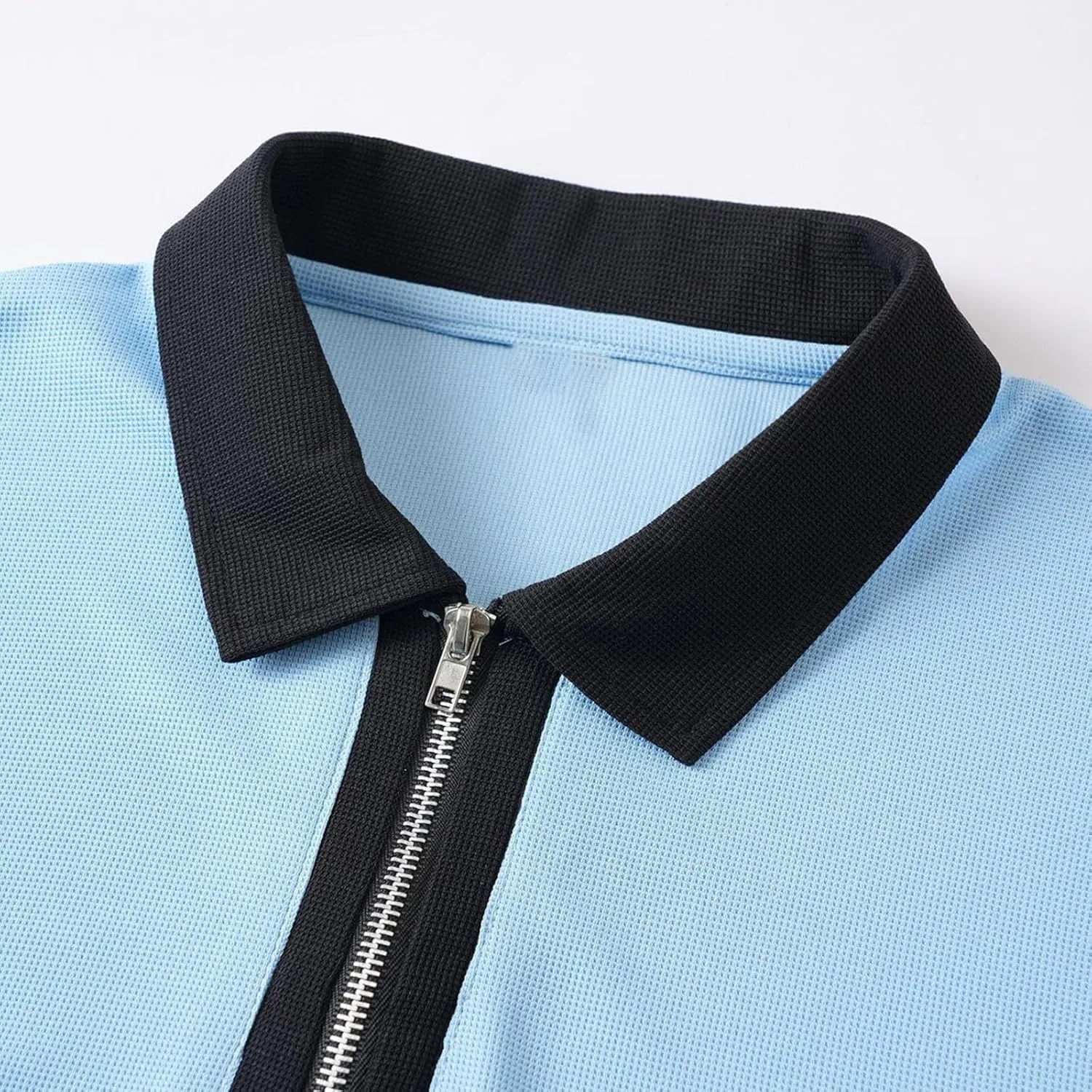 Mens Quarter Zip Short Sleeve Shirts Waffle Casual Colorblock Golf Shirt Moisture Wicking Collared T-Shirt Slim Fit 2025