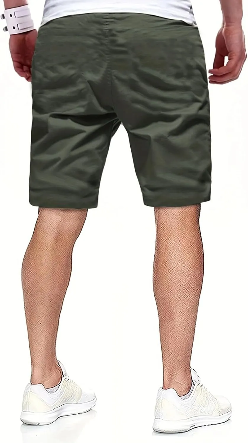Mens Shorts - Casual Drawstring Summer Beach Stretch Twill Chino Golf Shorts