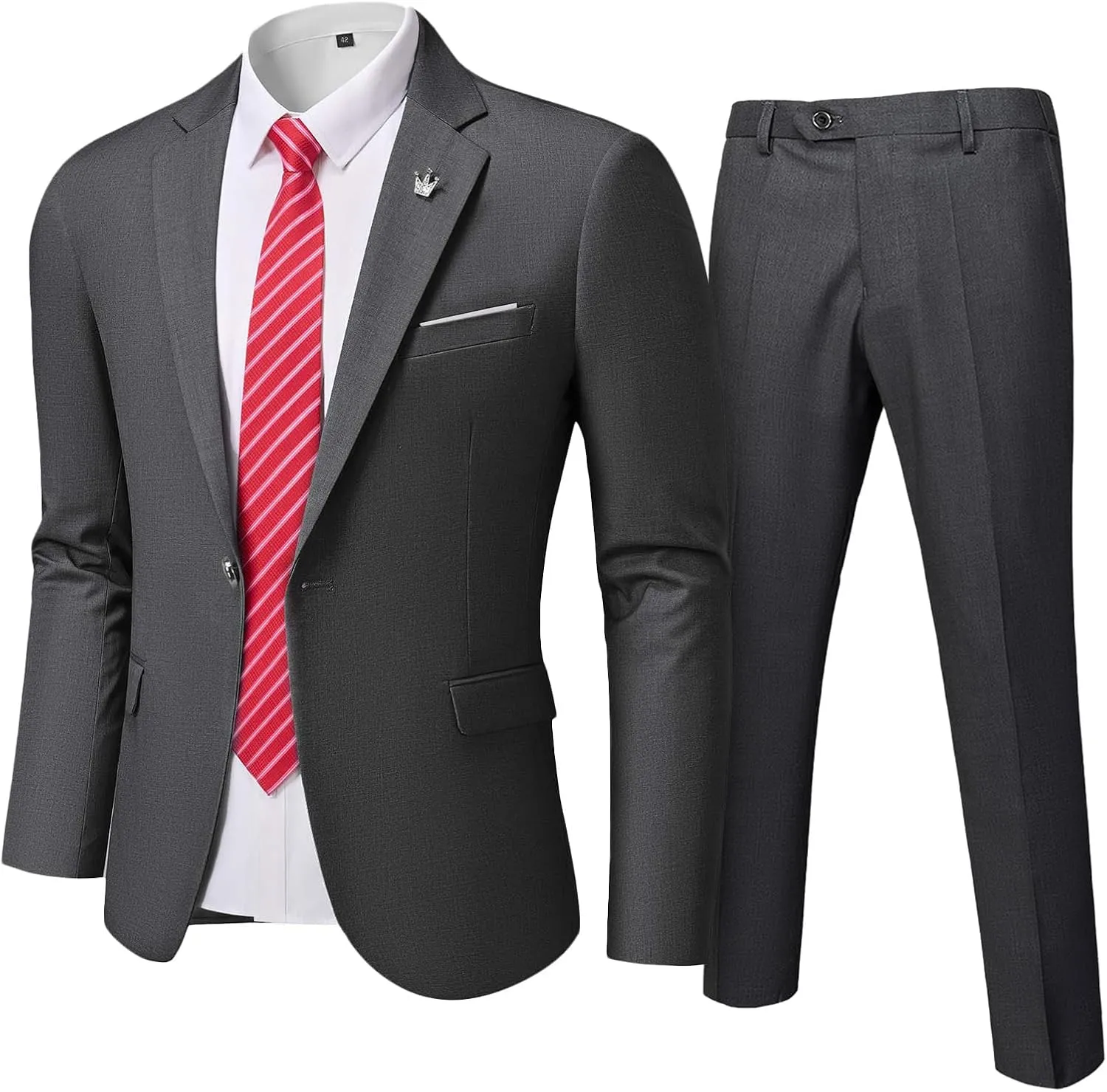 Men's Slim Fit 2 Piece Suit with Tie, One Button Solid Jacket and Pants for Business Weddings Party