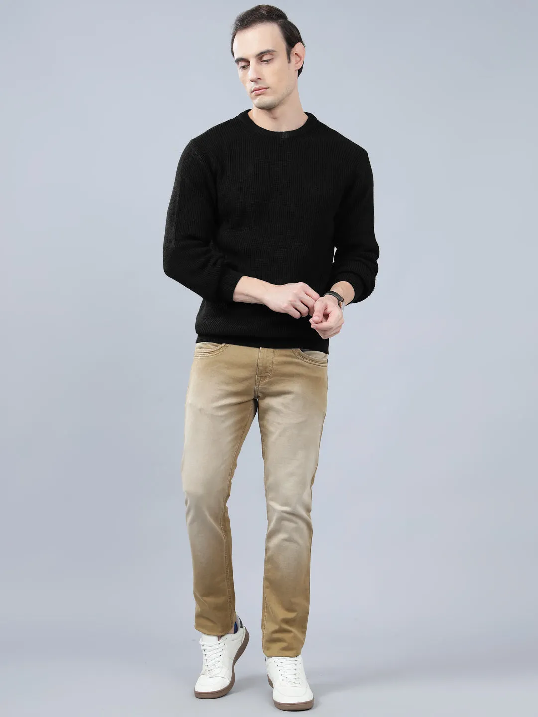 Men's Solid Black Full Sleeve Sweater