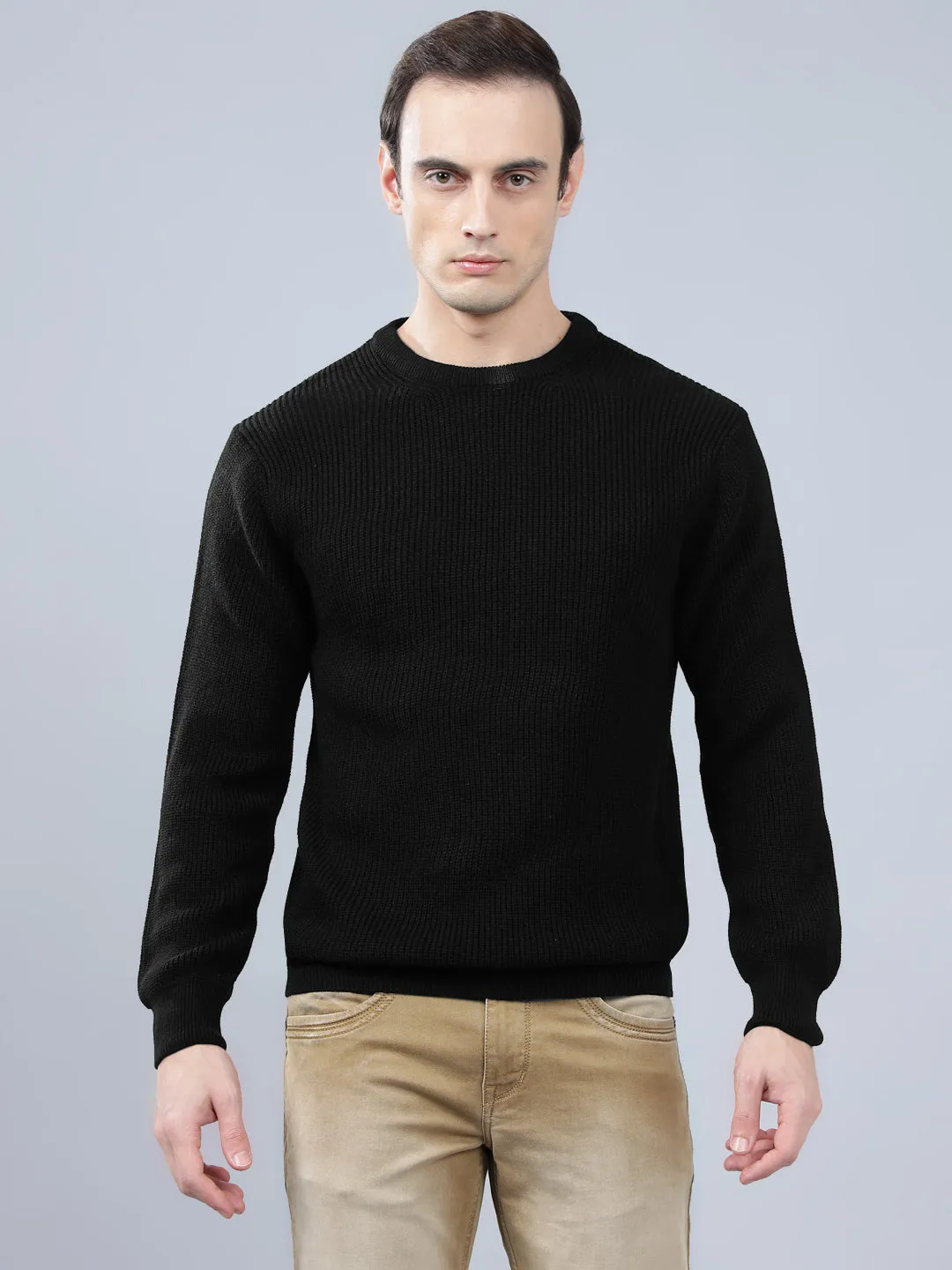 Men's Solid Black Full Sleeve Sweater