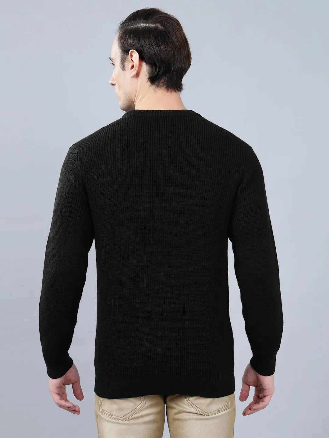 Men's Solid Black Full Sleeve Sweater