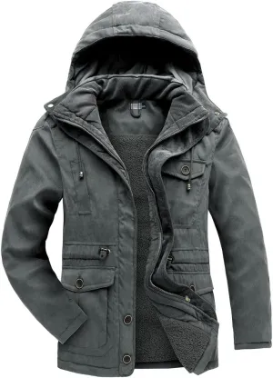 Men's Thicken Parkas Winter Fleece Hooded Coat Military Jacket Outdoor Cotton Padded Windbreaker
