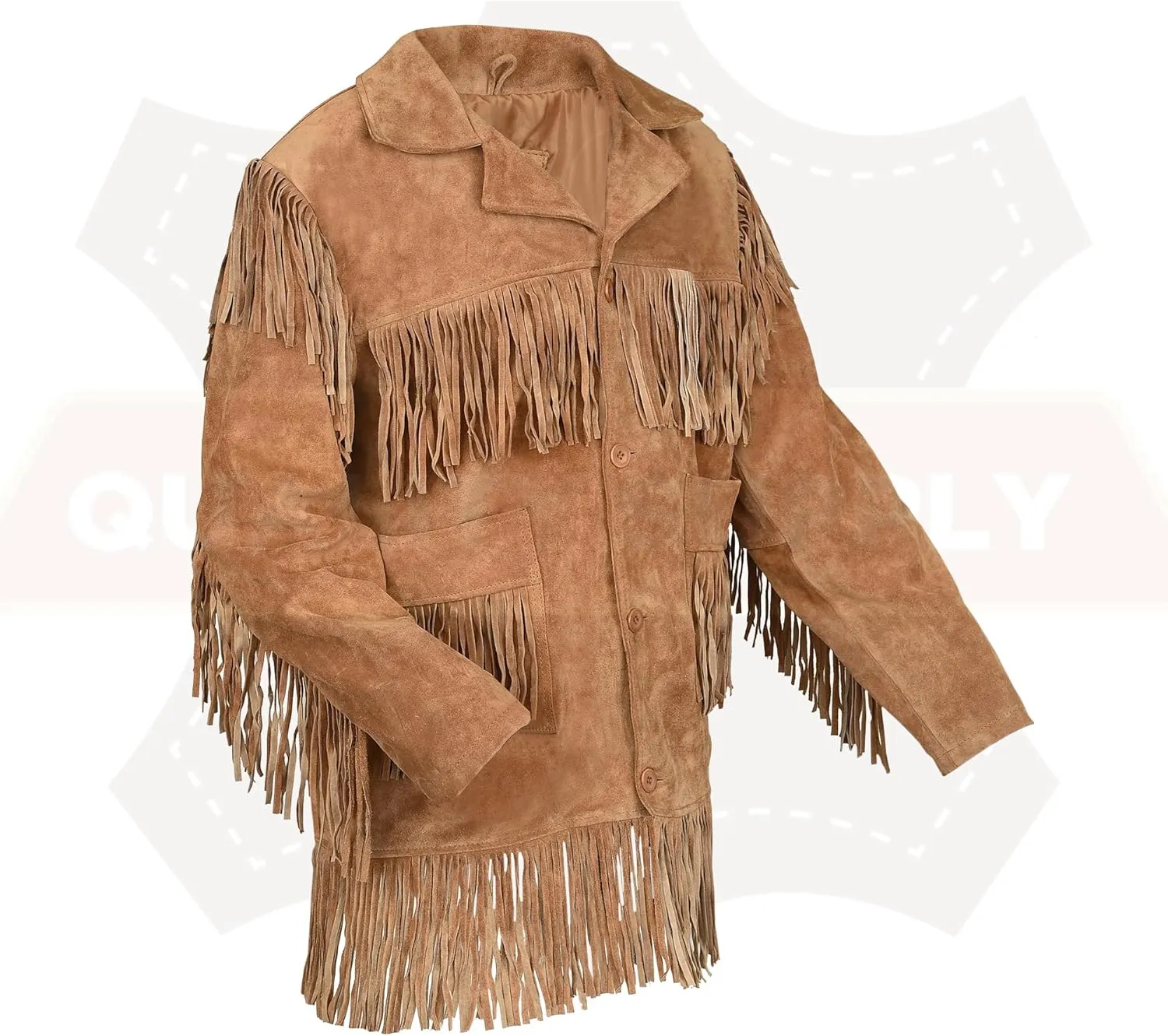 Mens Traditional Western Fringed Suede Leather Jacket | Classic Native American jacket Coat with Fringed