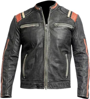 Men's Vintage Cafe Racer Retro Moto Distressed Leather Biker Jacket - Motorcycle Leather Jackets Men, Faux/Real