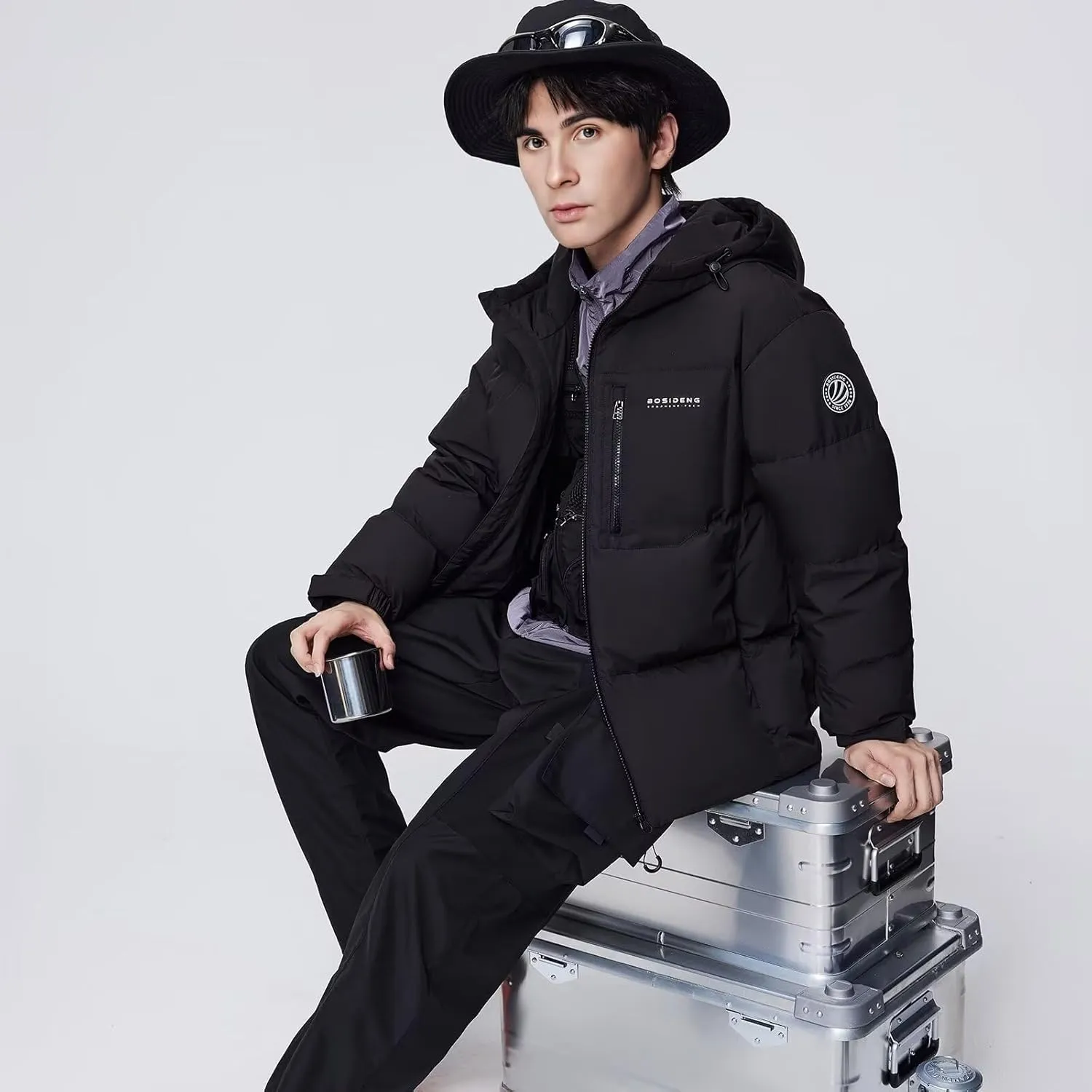 Men's Winter Short Down Jacket Hooded, Thickened Winter Warm Puffer Jacket Coat for Travel.