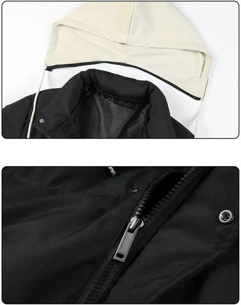 Mens Winter Solid Stand Collar Coat Windbreak Cotton Padded Down Jacket Warm Thick Parkas Casual Outwear