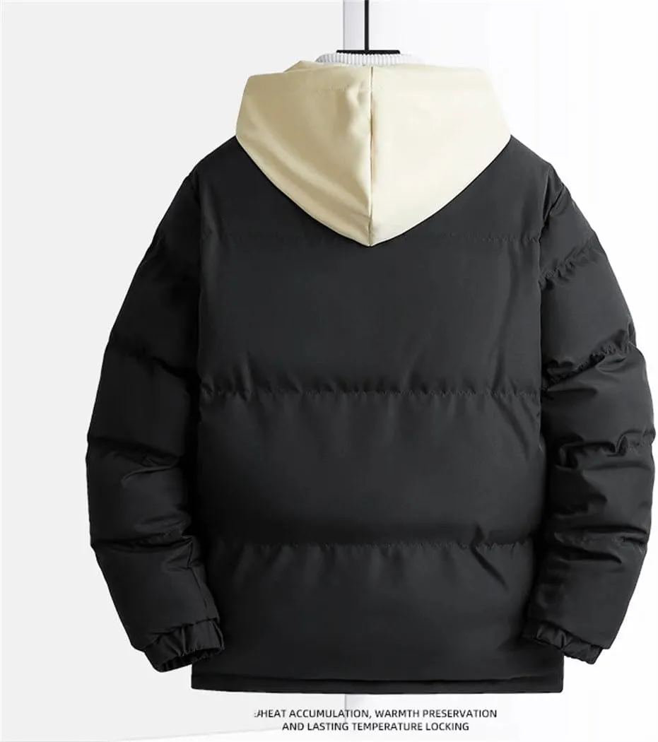 Mens Winter Solid Stand Collar Coat Windbreak Cotton Padded Down Jacket Warm Thick Parkas Casual Outwear