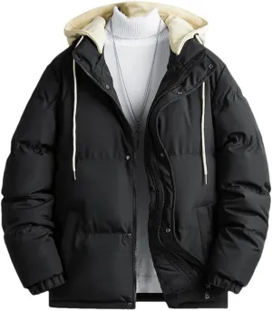 Mens Winter Solid Stand Collar Coat Windbreak Cotton Padded Down Jacket Warm Thick Parkas Casual Outwear