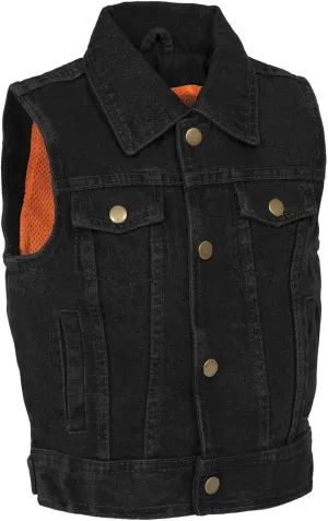 Milwaukee Leather MDK3910 Black Unisex-Child Kids Denim Snap Front Vest with Shirt Style Collar