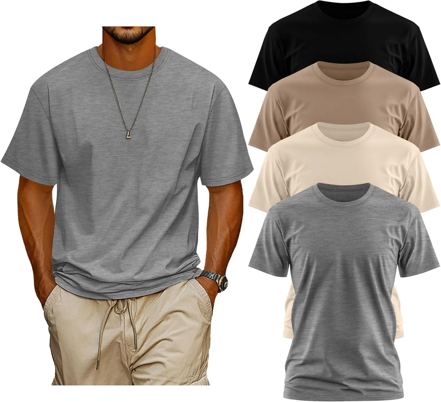 Neer 4 Pack Men's Big and Tall Shirts Summer Cotton Short Sleeve Tee Crew Neck Casual Top Basic Oversize T Shirts