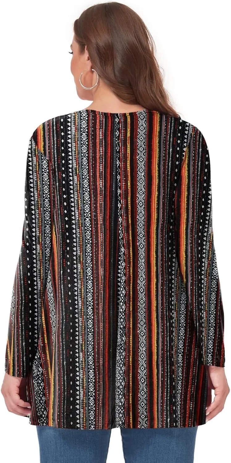 OVERWORETY Womens Plus Size T-Shirt Square Neck Long Sleeve Loose Casual Tunic Tops