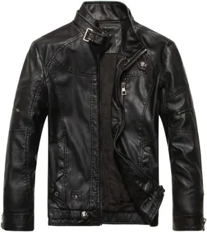 PASOK Men's Faux Leather Jacket Vintage Stand Collar Motorcycle PU Leather Outwear Coat