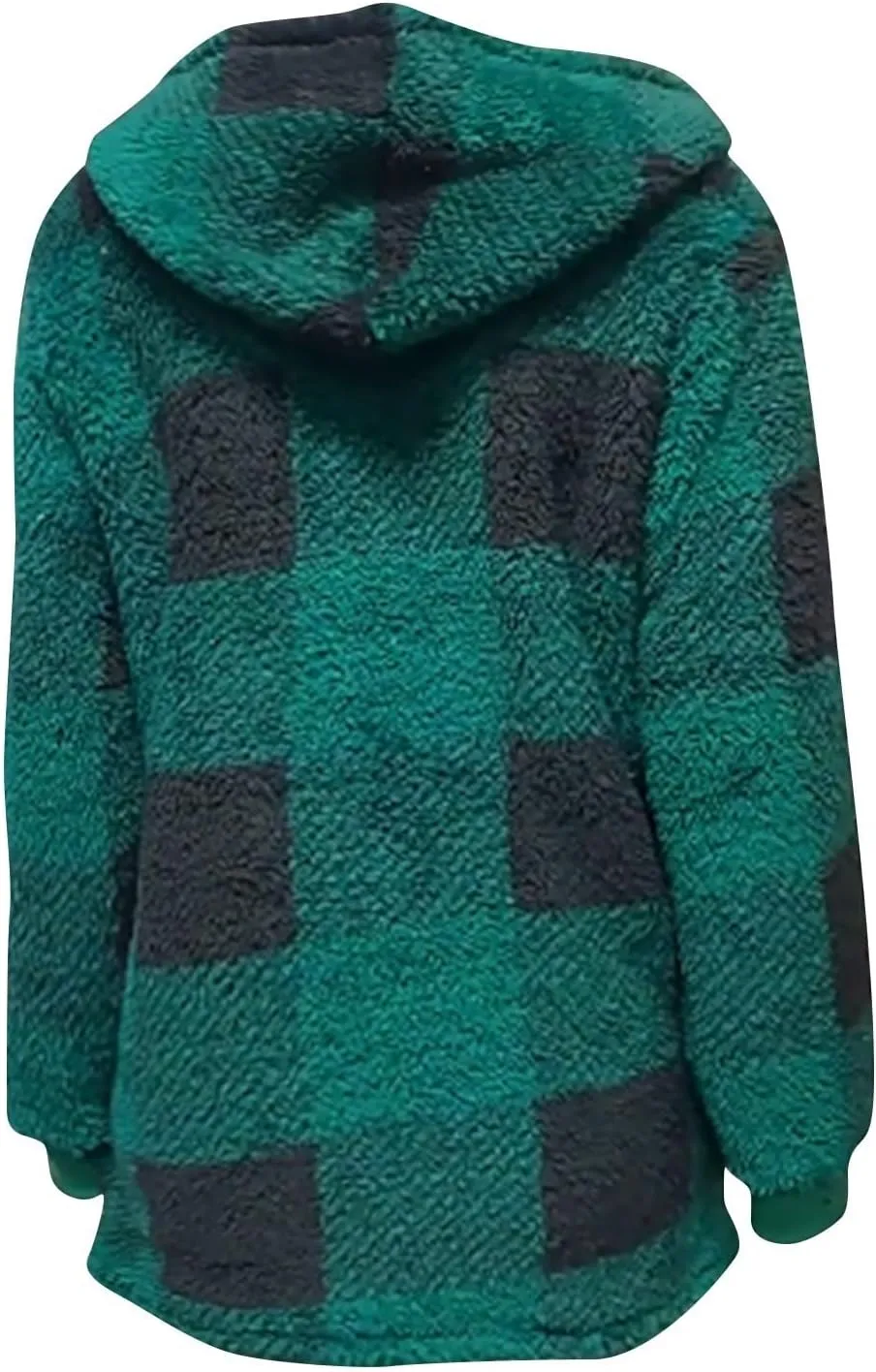 PETYCZEN Fleece Jacket Women Zip Up Fuzzy Sherpa Plaid Jacket with Hood Plus Size Teddy Coats Warm Fluffy Cardigan Jakcet