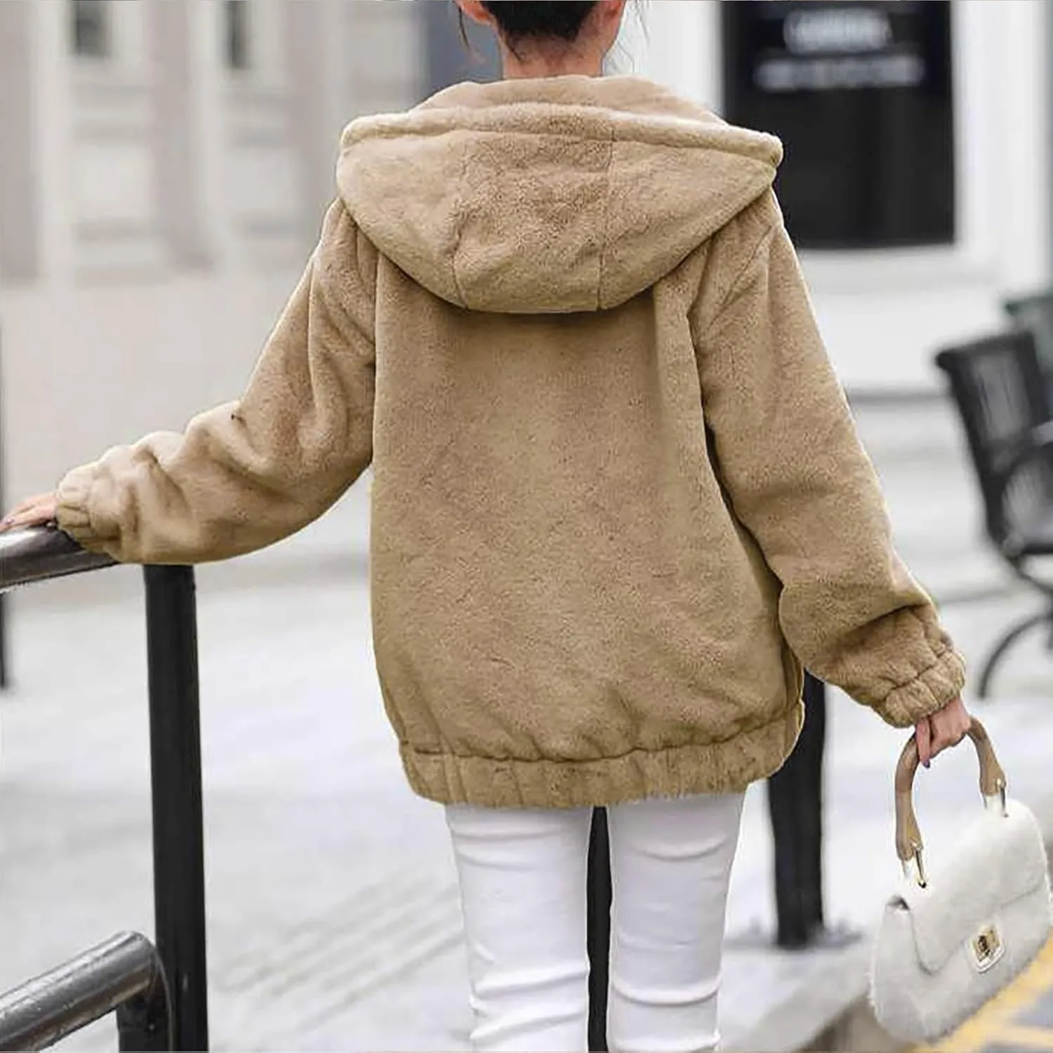 Plus Size Winter Coats for Women Warm Comfy Fuzzy Fleece Jacket Full Zip Plush Hooded Cardigan Outerwear with Pocket