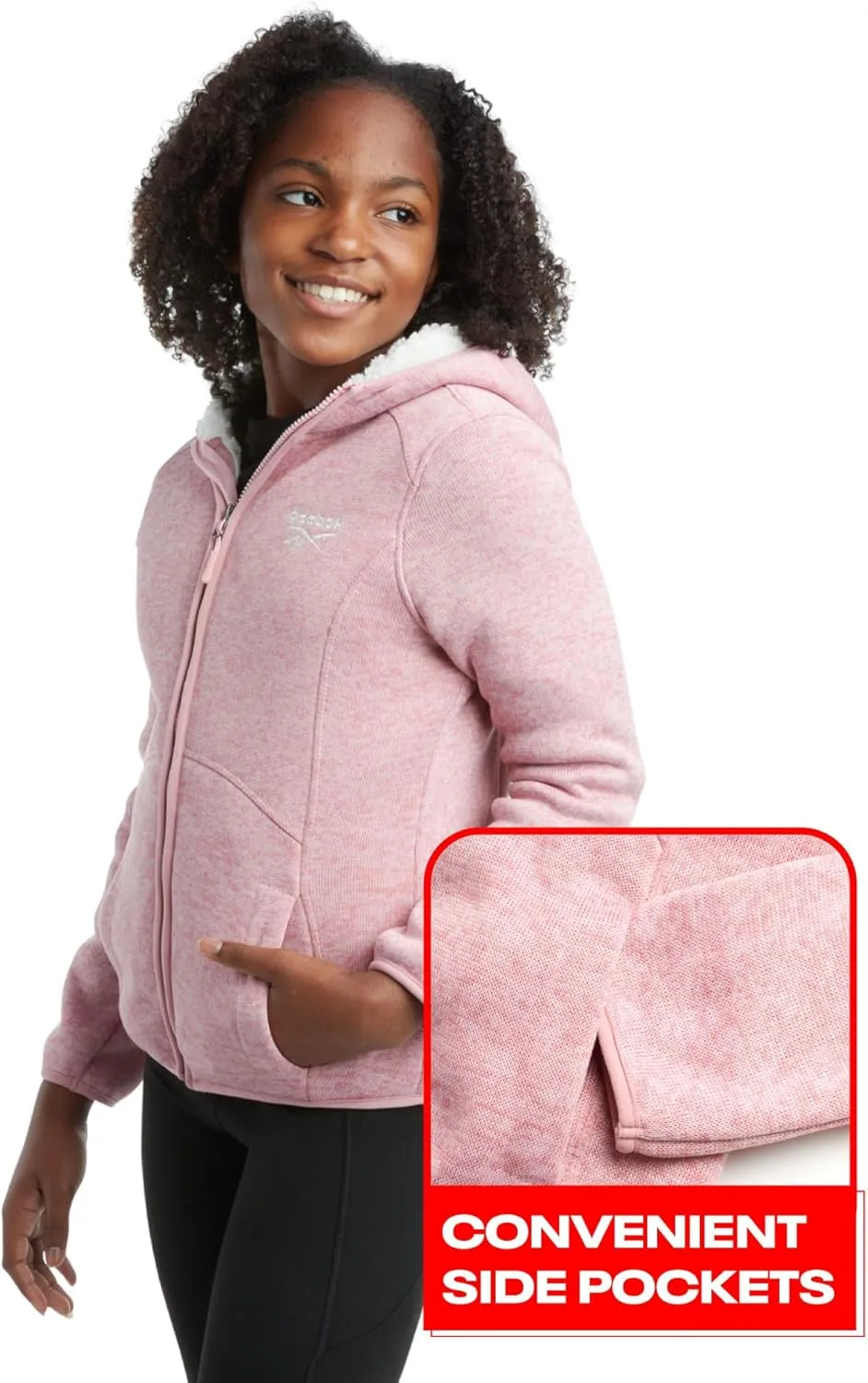 Reebok Girls Active Sweatshirt  Sherpa Lined Sweater Fleece Zip Hoodie Sweatshirt  Heavyweight Sweatshirt for Girls (4-16)