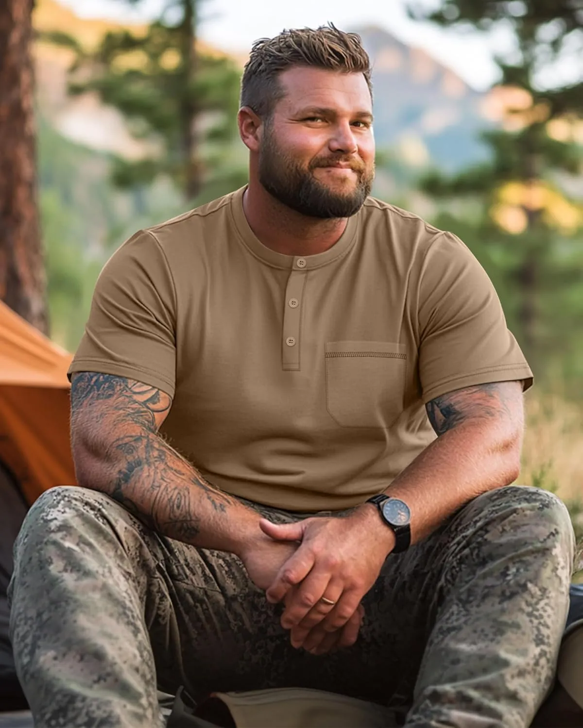 Riyiper 3 Pack Men's Big and Tall Henley T-Shirts, Short Sleeve Pocket Cotton Loose Fit Shirt Summer Oversized Button Tee