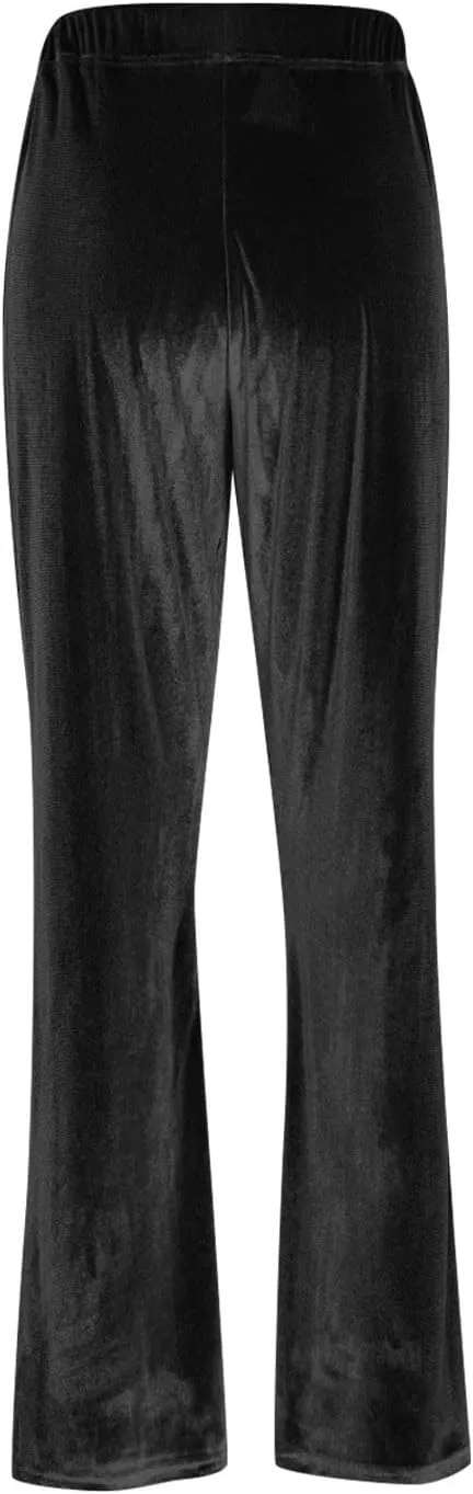 Ruziyoog Velvet Pants for Women Drawstring High Waist Wide Leg Casual Lounge Pant Loose Flowy Trousers with Pockets