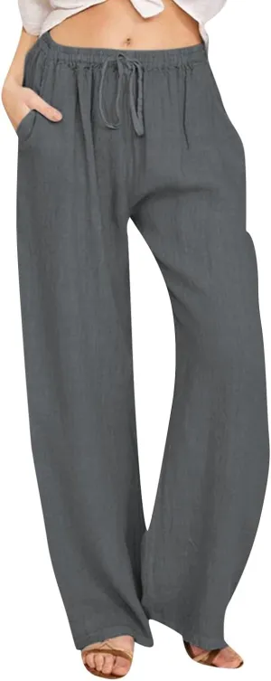 sdbrld Linen Pants for Women,Women Linen Pants 2024 Summer Loose Palazzo Pants Flowy Wide Leg Boho Beach Pants with Pockets