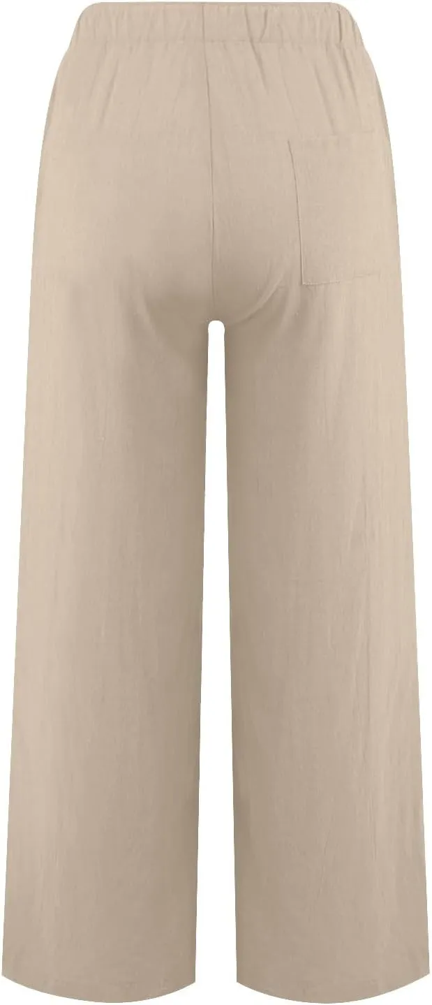 sdbrld Linen Pants for Women,Women Linen Pants 2024 Summer Loose Palazzo Pants Flowy Wide Leg Boho Beach Pants with Pockets