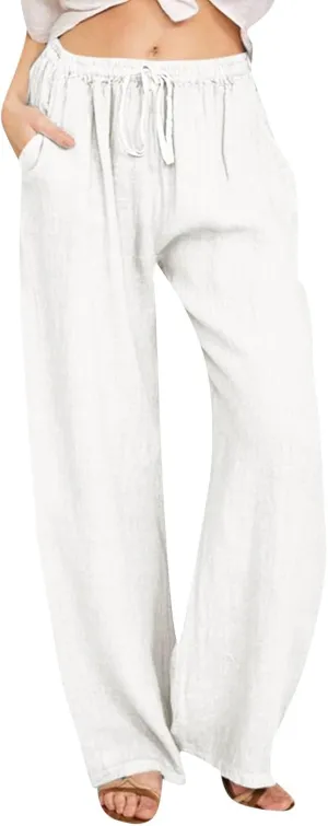 sdbrld Linen Pants for Women,Women Linen Pants 2024 Summer Loose Palazzo Pants Flowy Wide Leg Boho Beach Pants with Pockets