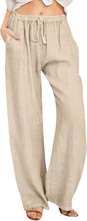sdbrld Linen Pants for Women,Women Linen Pants 2024 Summer Loose Palazzo Pants Flowy Wide Leg Boho Beach Pants with Pockets