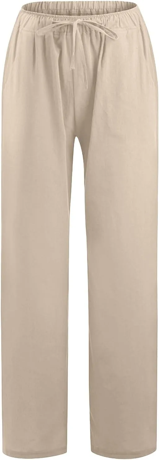 sdbrld Linen Pants for Women,Women Linen Pants 2024 Summer Loose Palazzo Pants Flowy Wide Leg Boho Beach Pants with Pockets