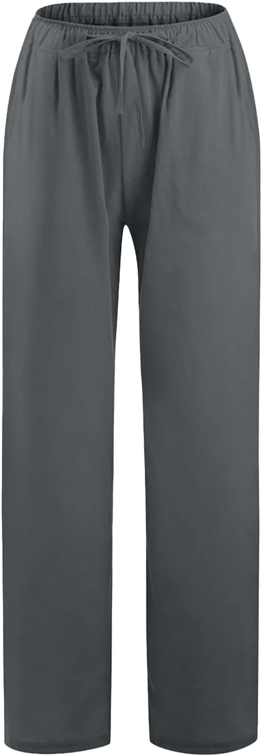 sdbrld Linen Pants for Women,Women Linen Pants 2024 Summer Loose Palazzo Pants Flowy Wide Leg Boho Beach Pants with Pockets