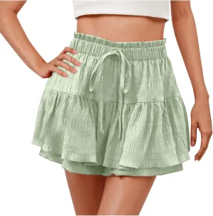Shorts for Women 2025 High Waisted Ruffle Summer Casual Skorts Flowy Pleated Mini Skirts Swing Beach Vacation Shorts