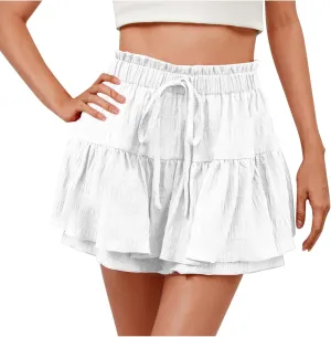 Shorts for Women Trendy Ruffled Hem High Waisted Drawstring Short Pants Flowy Casual Summer Beach Skirt Shorts 2025