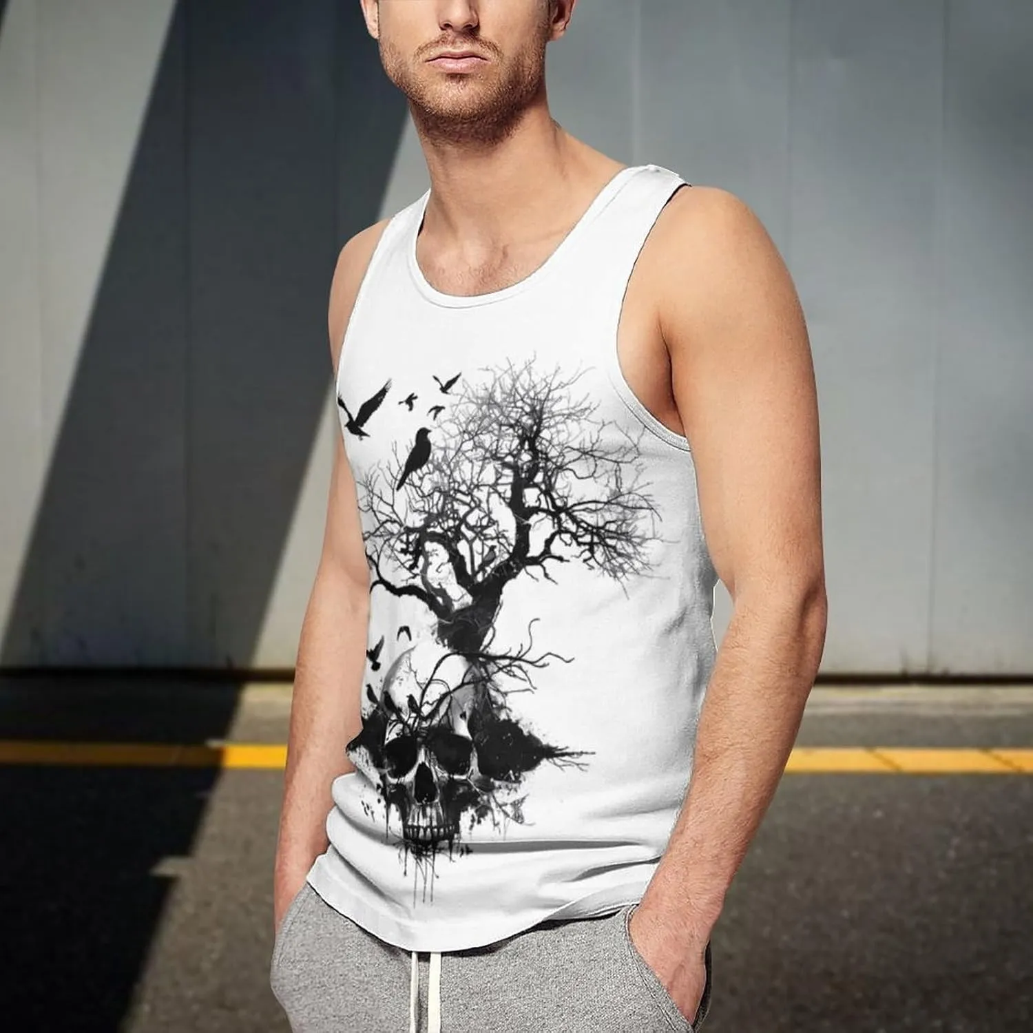 Skull Tree Men's Tank Top Sleeveless T-Shirt Pullover Vest Shirts Gym Workout Beach Funny
