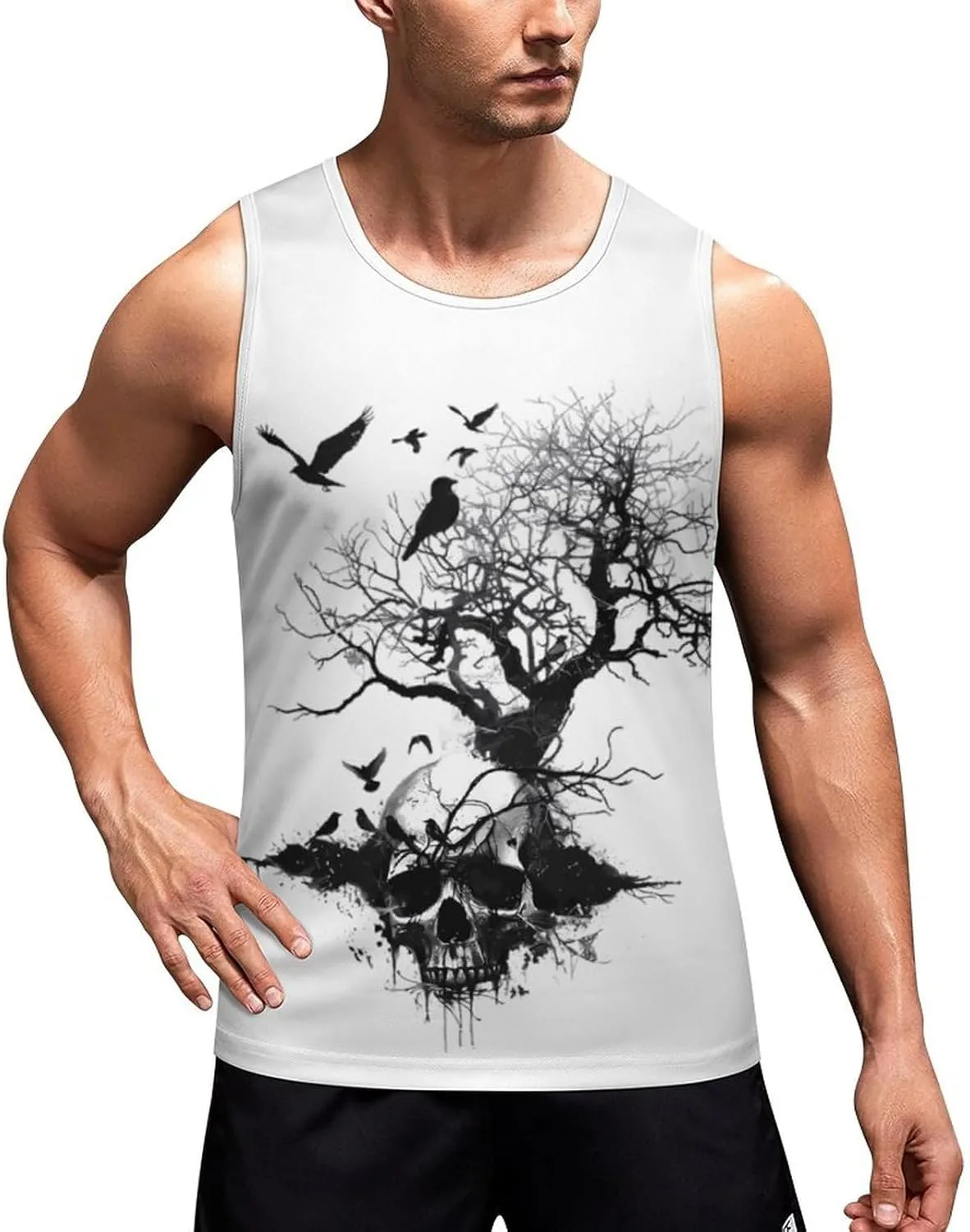 Skull Tree Men's Tank Top Sleeveless T-Shirt Pullover Vest Shirts Gym Workout Beach Funny