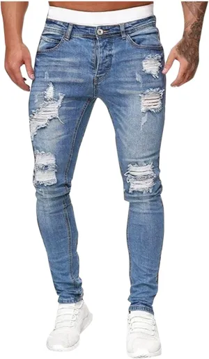 Slim Fit Ripped Jeans for Men Fashion Design Frayed Skinny Comfort Streetwear Denim Pants Stretch Fit Low Rise Jeans