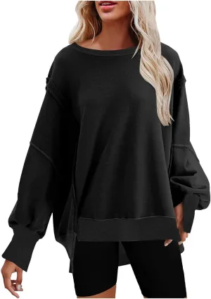 SMIDOW Womens Oversized Crewneck Sweatshirts Loose Fit Solid Color Corded Pullover Tops Fall Fashion Comfort Clothes