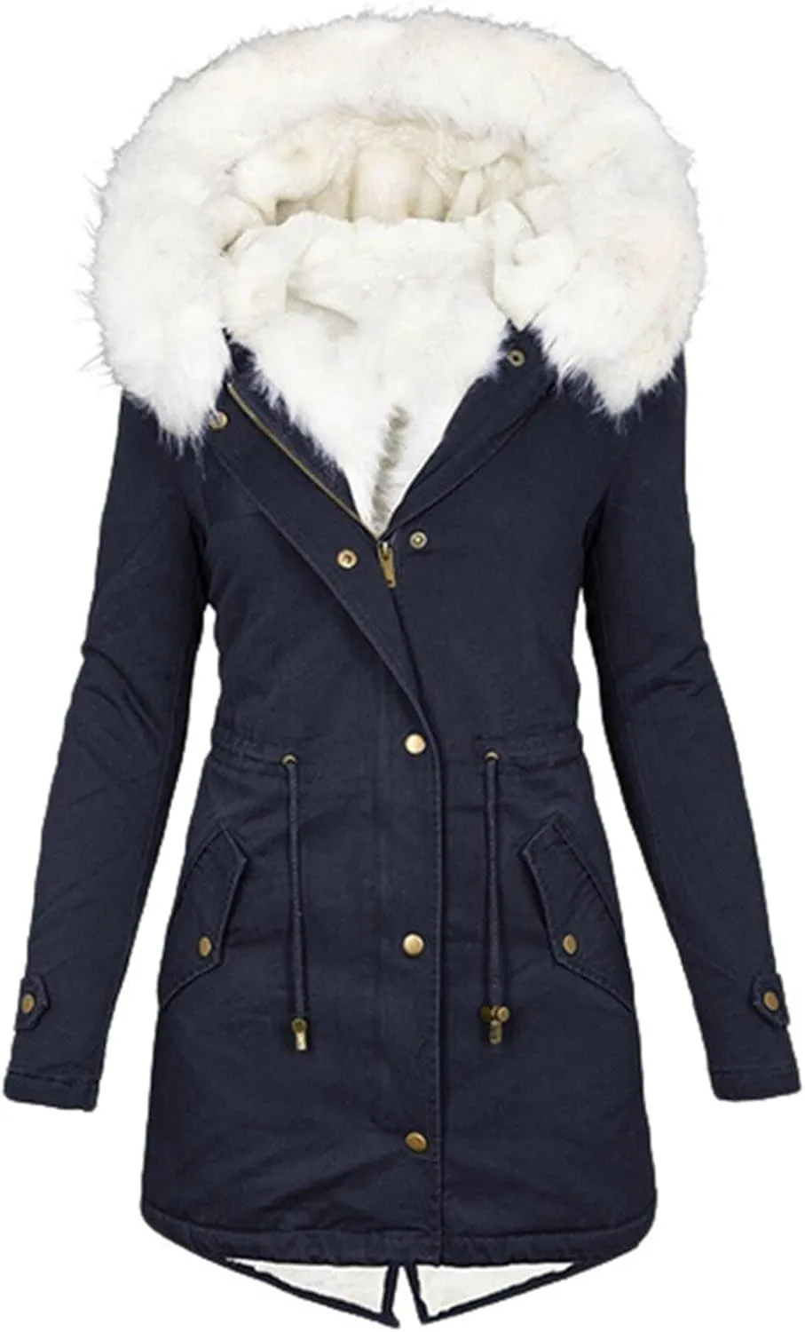 SMIDOW Womens Warm Winter Coats Trendy 2023 Fuzzy Fleece Lined Long Parka Thicken Jackets Outwear With Faux-Fur Hood