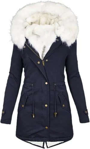 SMIDOW Womens Warm Winter Coats Trendy 2023 Fuzzy Fleece Lined Long Parka Thicken Jackets Outwear With Faux-Fur Hood