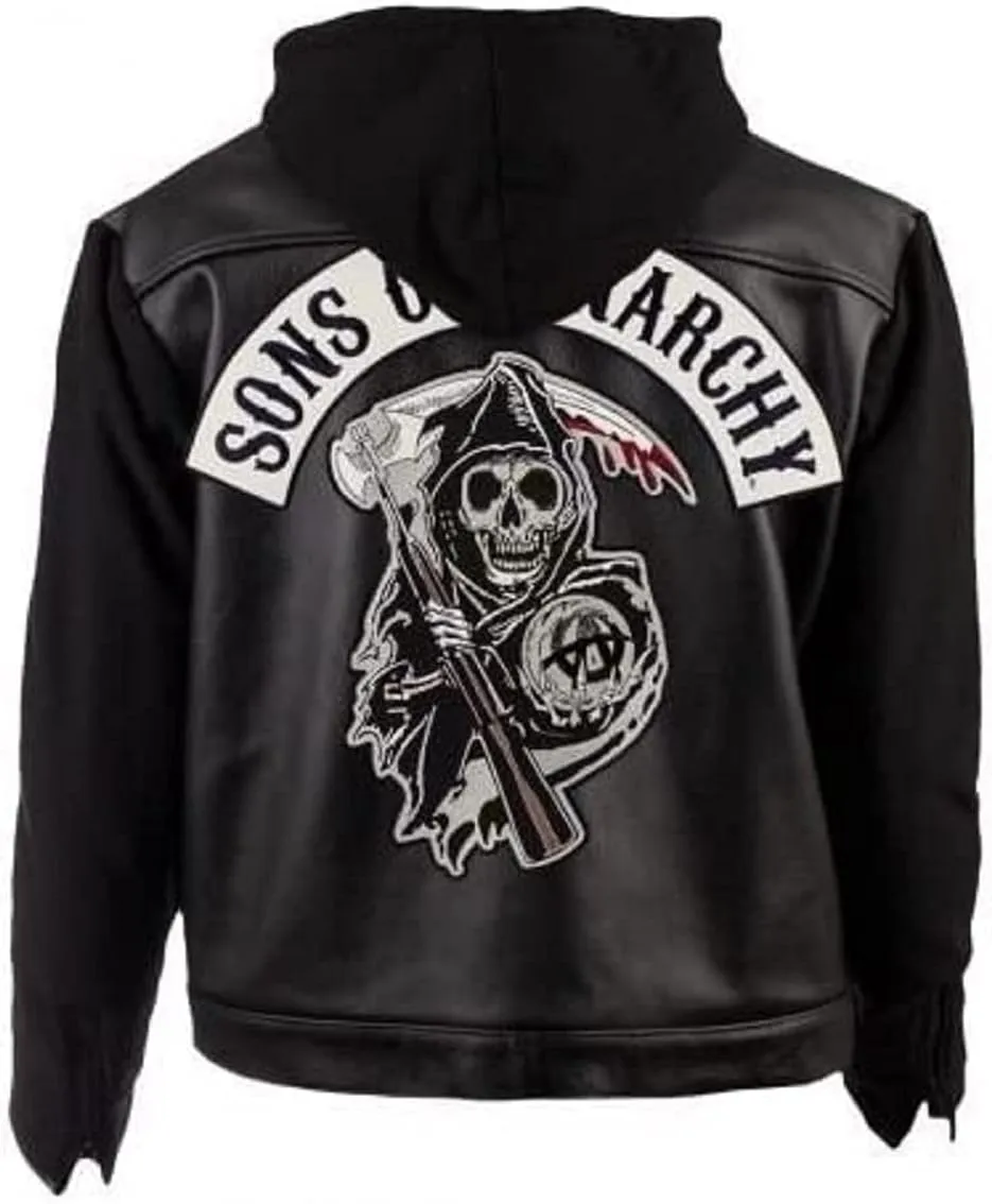 SOA Anarchy Hooded Biker Club Leather Jacket | Men's Faux Motorcycle SOA TV Series Biker Leather Hooded Jacket