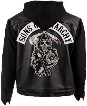 SOA Anarchy Hooded Biker Club Leather Jacket | Men's Faux Motorcycle SOA TV Series Biker Leather Hooded Jacket