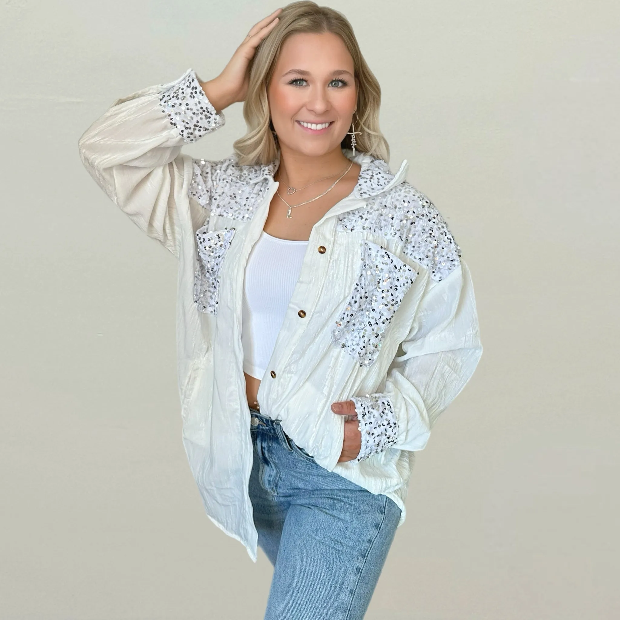 Sparkle me Velvet Button Down