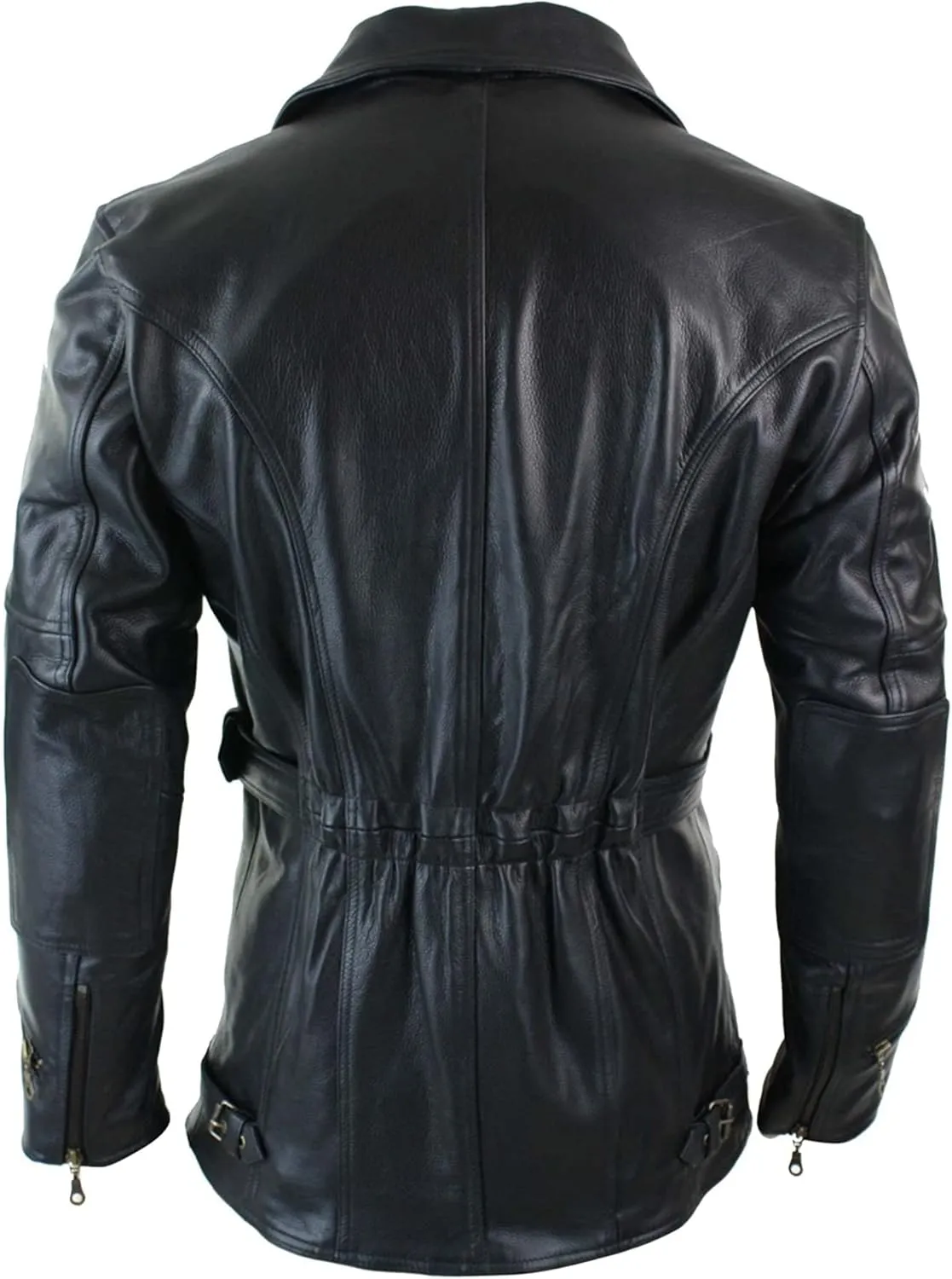 SpazeUp Mens 3/4 Quarter Length Winter Coat - Mens Black Leather Jacket - Quarter Length German Black Leather Coats for Men