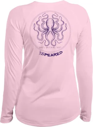 Spearfishing Octopus UV T-Shirt: UPF 50  Long Sleeve Womens Sun Protection, Quick Dry Rash Guard for Scuba Diving: The Kraken: Pink - S