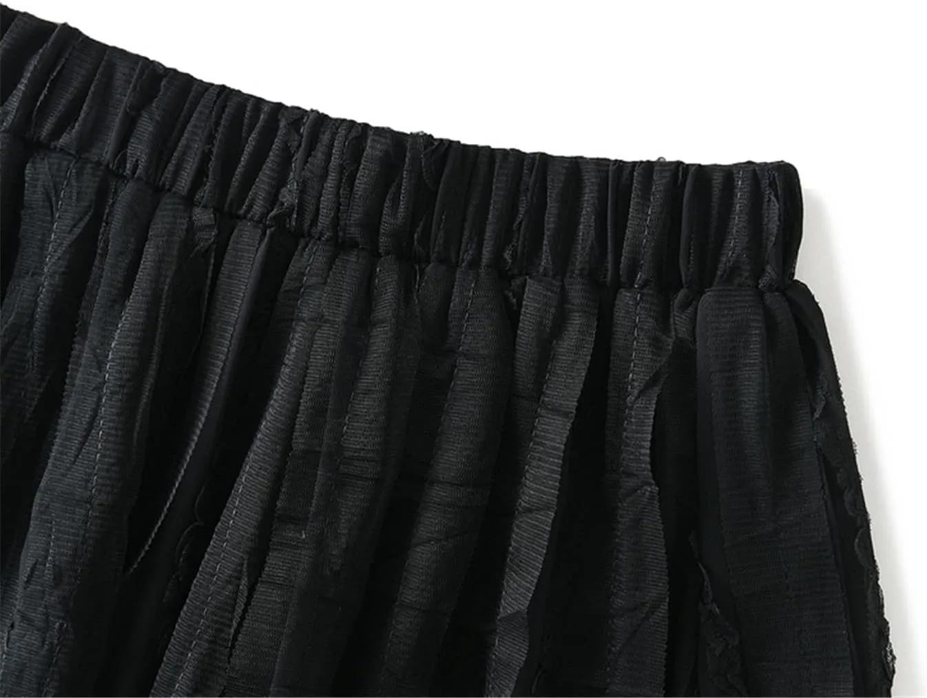Spring Summer Midi Long Lace Tulle Skirt Women Fashion High Waist Fluffy Pleated Skirt Female