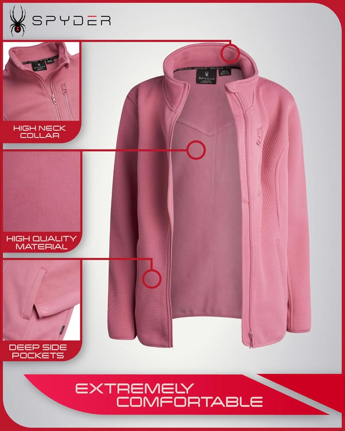 Spyder Women's Active Performance Fleece Jacket - Full Zip Lightweight Wind Resistant Windbreaker Sweater Jacket (Sizes:S-XL)