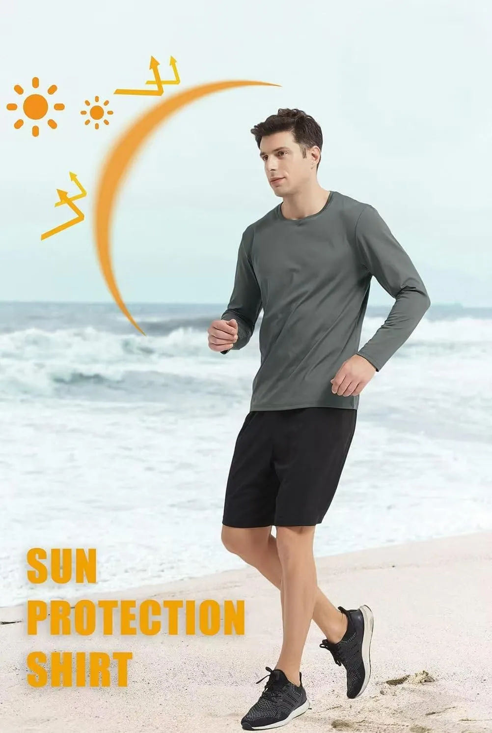STICKON Mens UPF 50  Sun Protection Shirts UV SPF Long Sleeve Swim Tee Shirts Lightweight Rash Guard Fishing T-Shirt