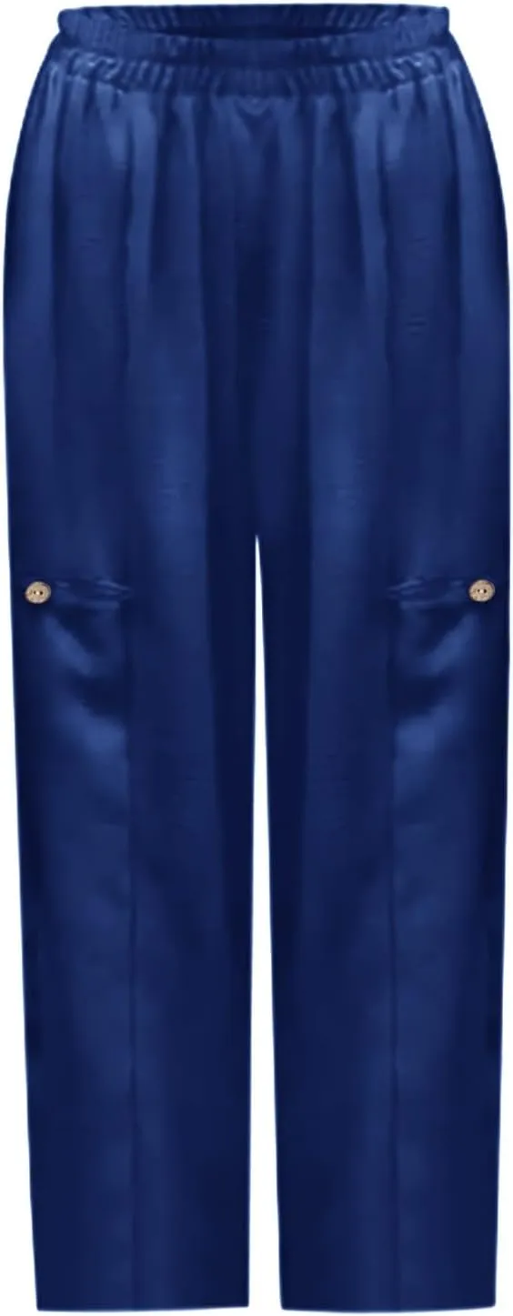 Summer Cotton Linen Pants Solid Color Pocket Baggy Casual Pants Women Pleated High Waisted Wide Leg Pants Wide Leg