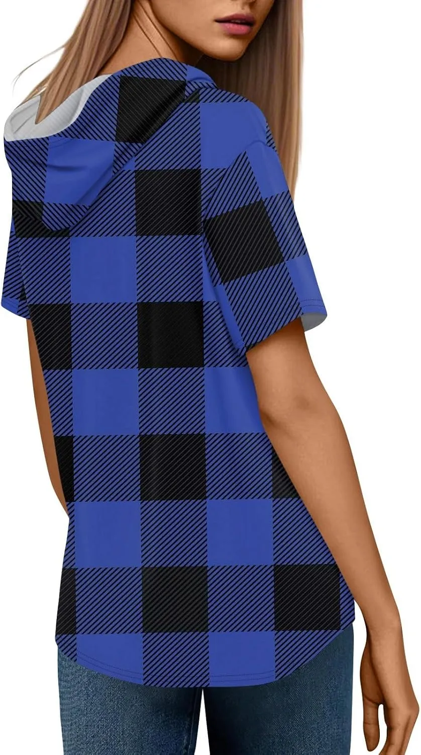 Summer Tops for Women 2025 Trendy V-Neck Tees Outfits Casual Puff Short Sleeve Blouses Hoodie Tunic Tops Printed Tshirts