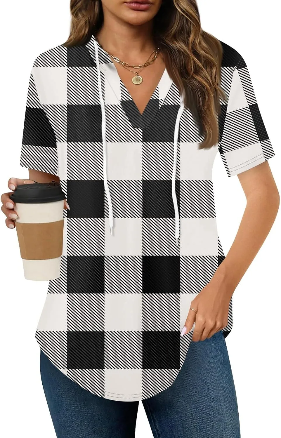 Summer Tops for Women 2025 Trendy V-Neck Tees Outfits Casual Puff Short Sleeve Blouses Hoodie Tunic Tops Printed Tshirts