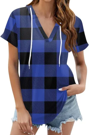 Summer Tops for Women 2025 Trendy V-Neck Tees Outfits Casual Puff Short Sleeve Blouses Hoodie Tunic Tops Printed Tshirts