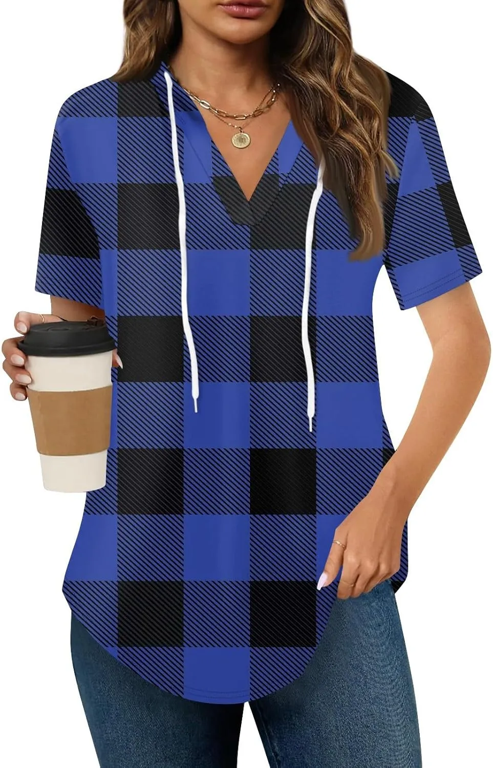 Summer Tops for Women 2025 Trendy V-Neck Tees Outfits Casual Puff Short Sleeve Blouses Hoodie Tunic Tops Printed Tshirts